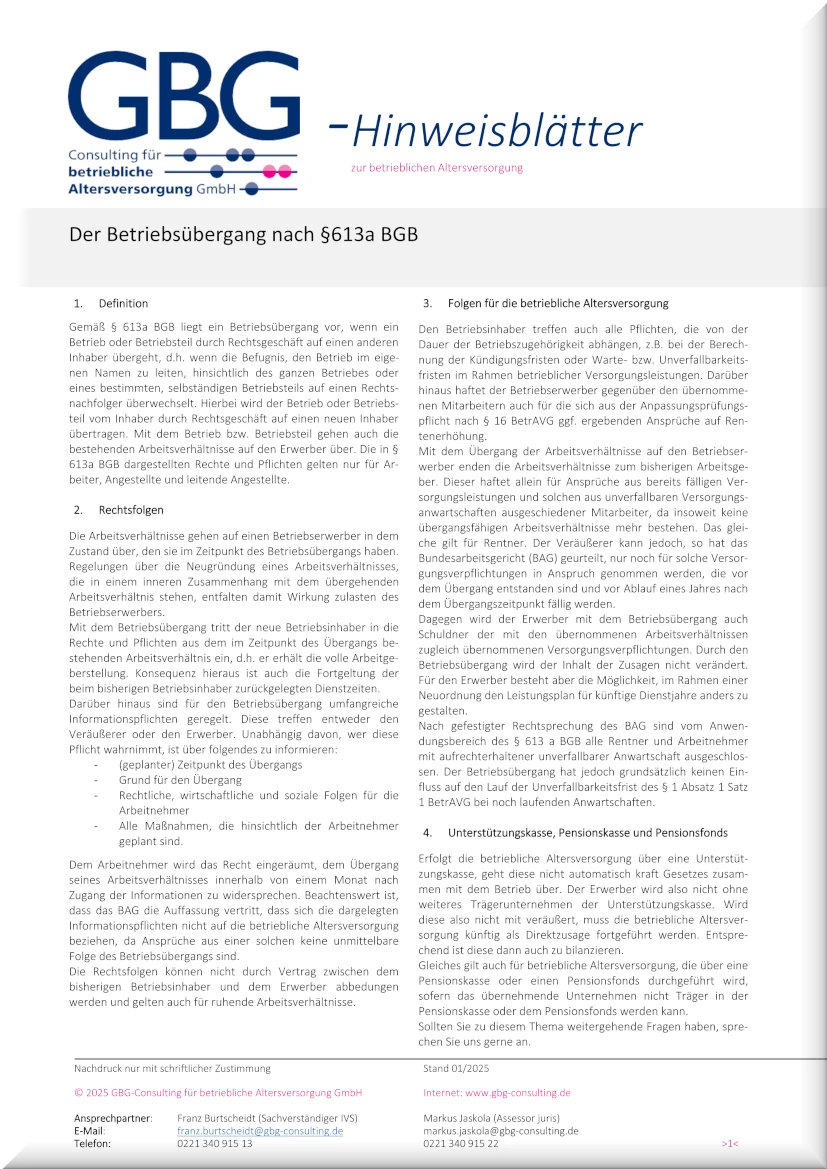 GBG Hinweisblätter_Betriebsübergang § 613a BGB