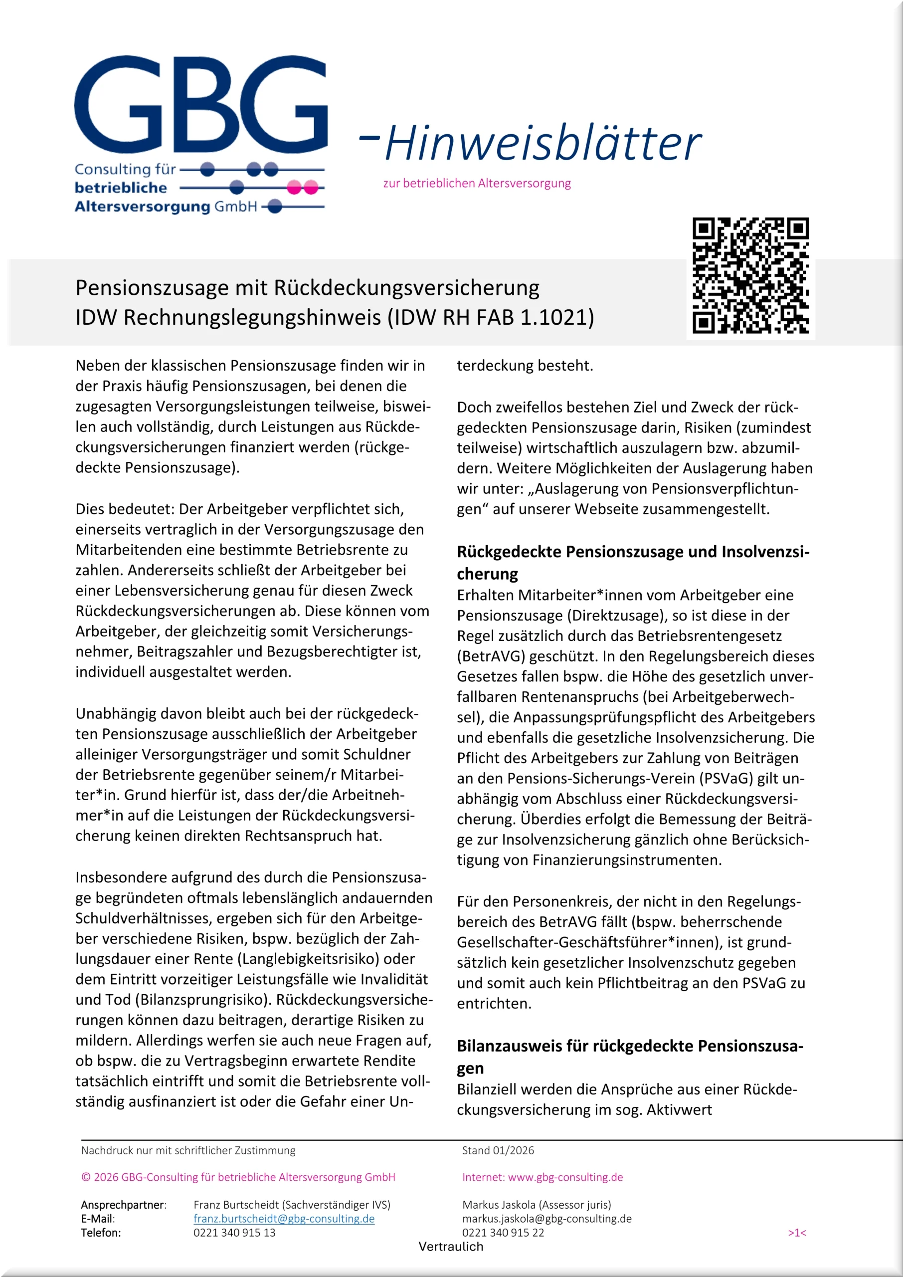 GBG Hinweisbl&auml;tter r&uuml;ckgedeckte Pensionszusage